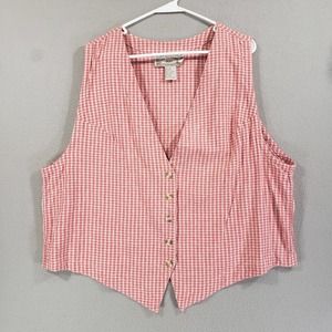 Silk Exchange Plus Vest Womens 22W Red Gingham Plaid Button Front